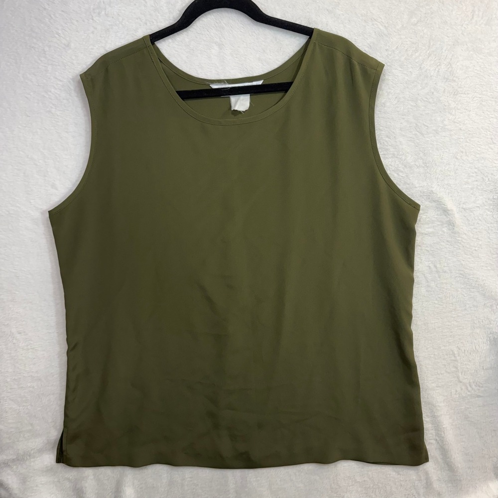 Oscar De La Renta L Tank Top Olive Green Designer Shell Minimal Office Spring